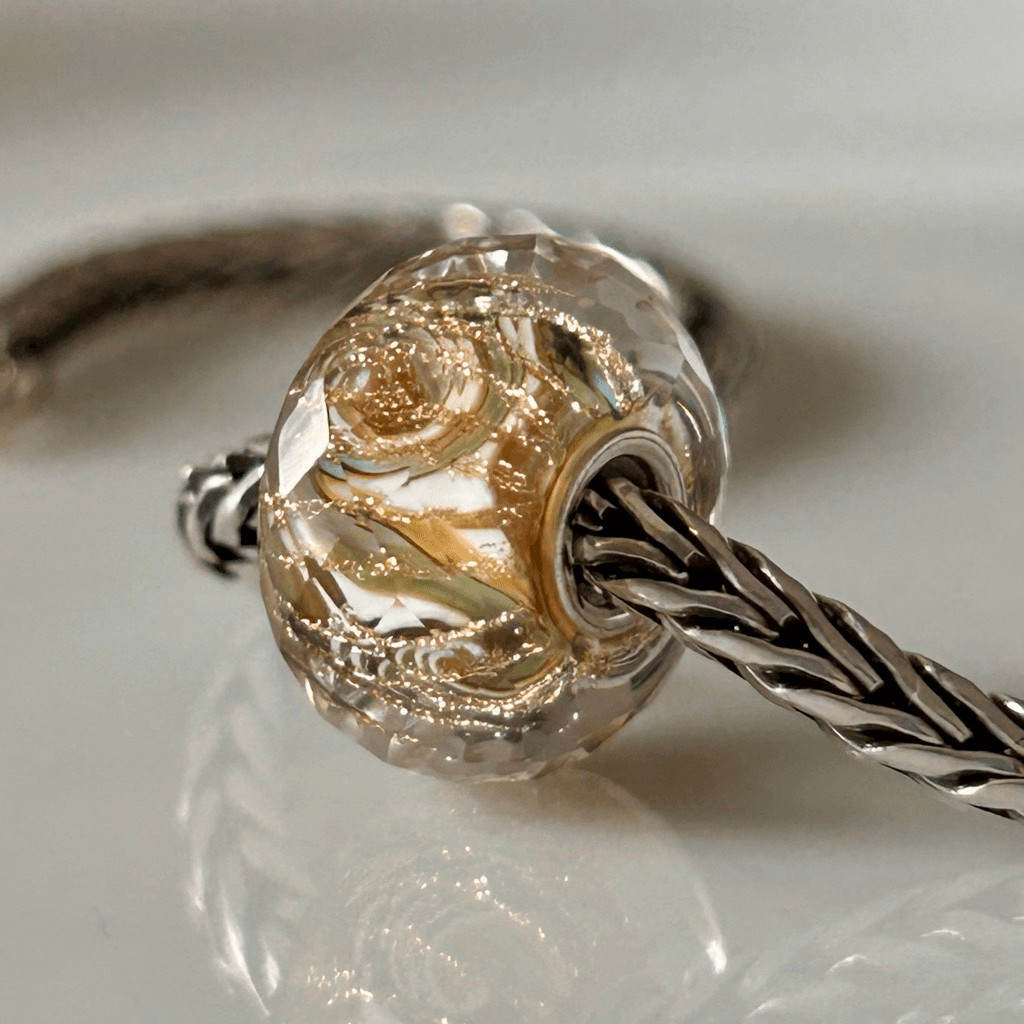 TROLLBEADS Green Ivory Beige Swirl Glitter Facet LAA 925S NEW, Event Only Unique