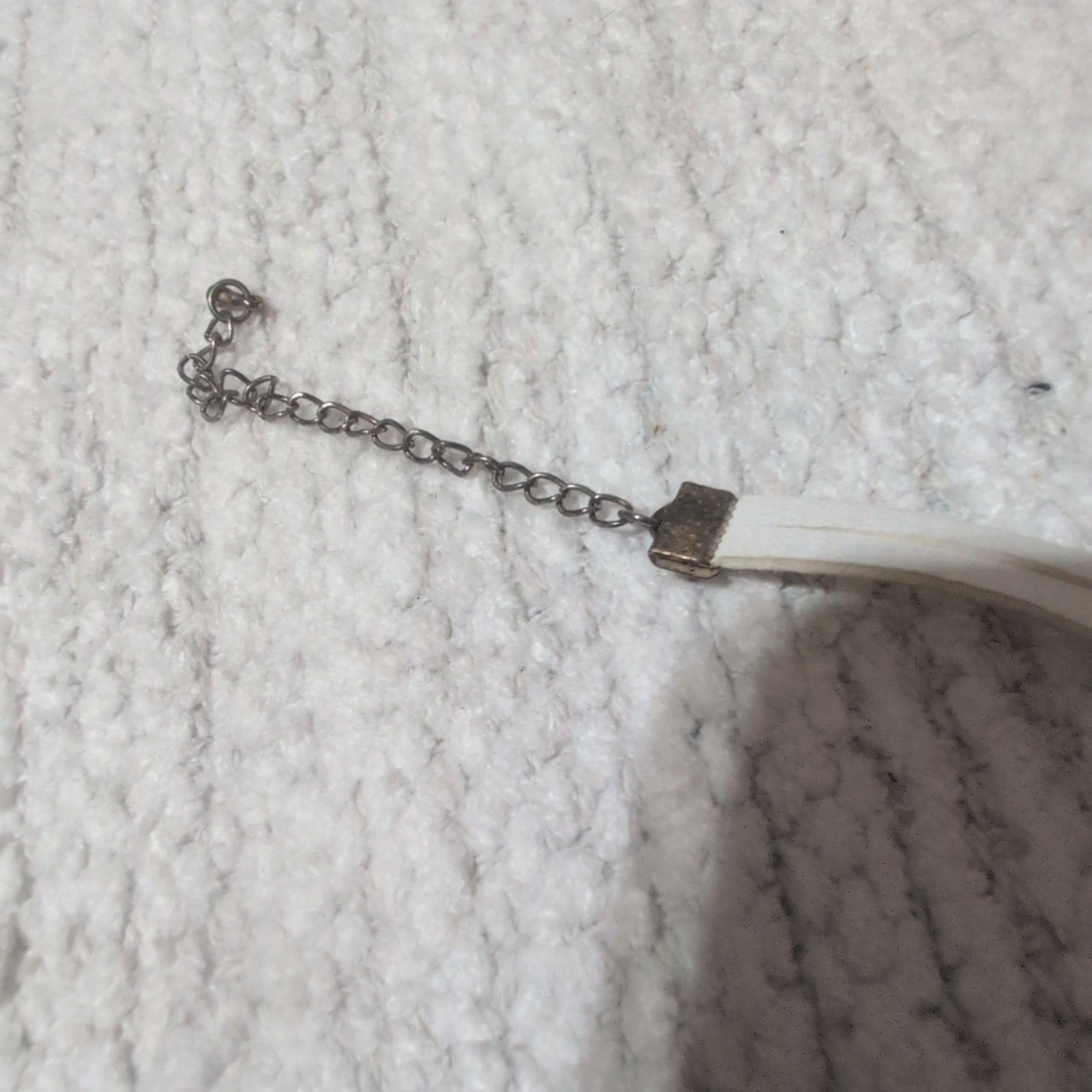 White Faux Leather Silver Cable Chain Bracelet Pave Clear Crystal Buckle