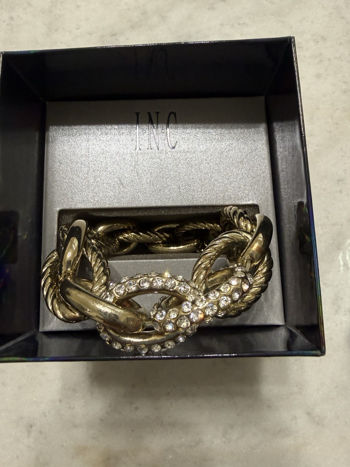 INC International Concepts Gold Pavé Crystal Link Stretch Bracelet B45817G