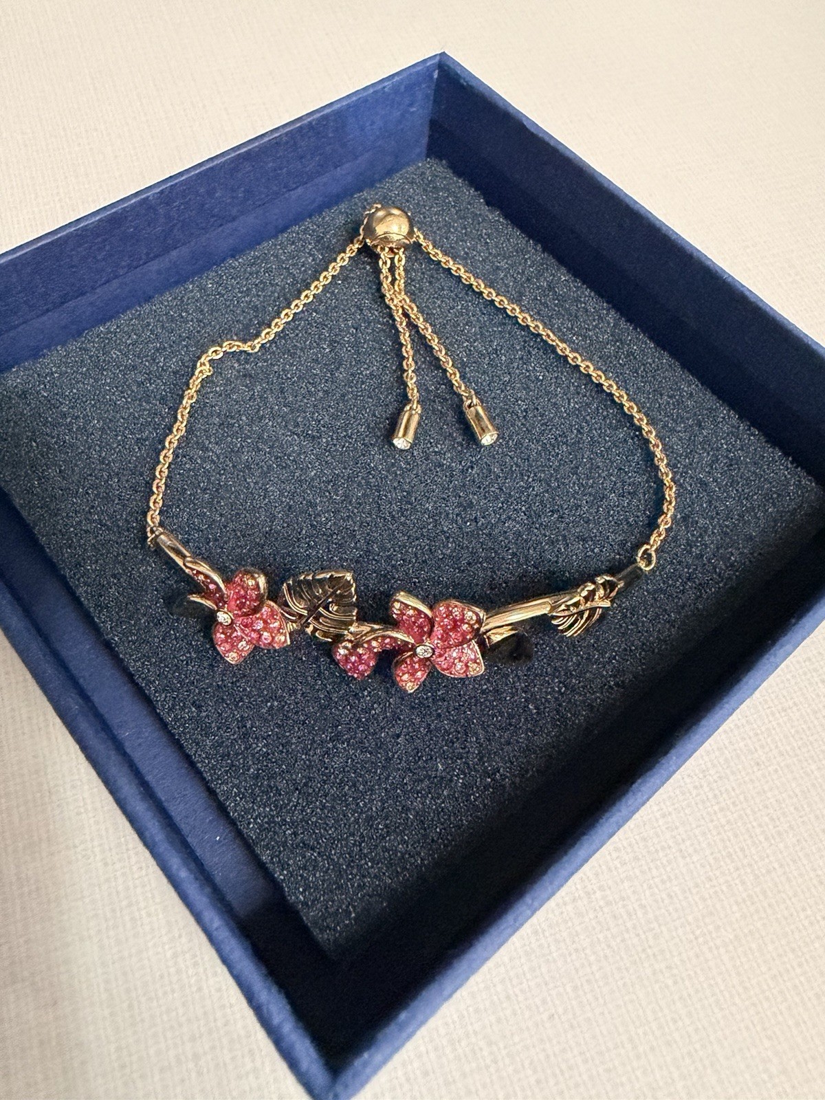 Swarovski Crystal Tropical Flower Bangle, Pink, Gold-Tone Plated 5521058