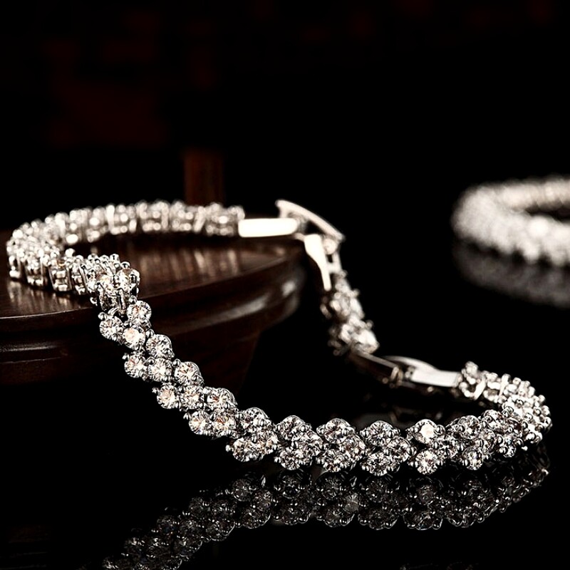 18k white gold gf made with Swarovski crystal sparkling roman tennis bracelet