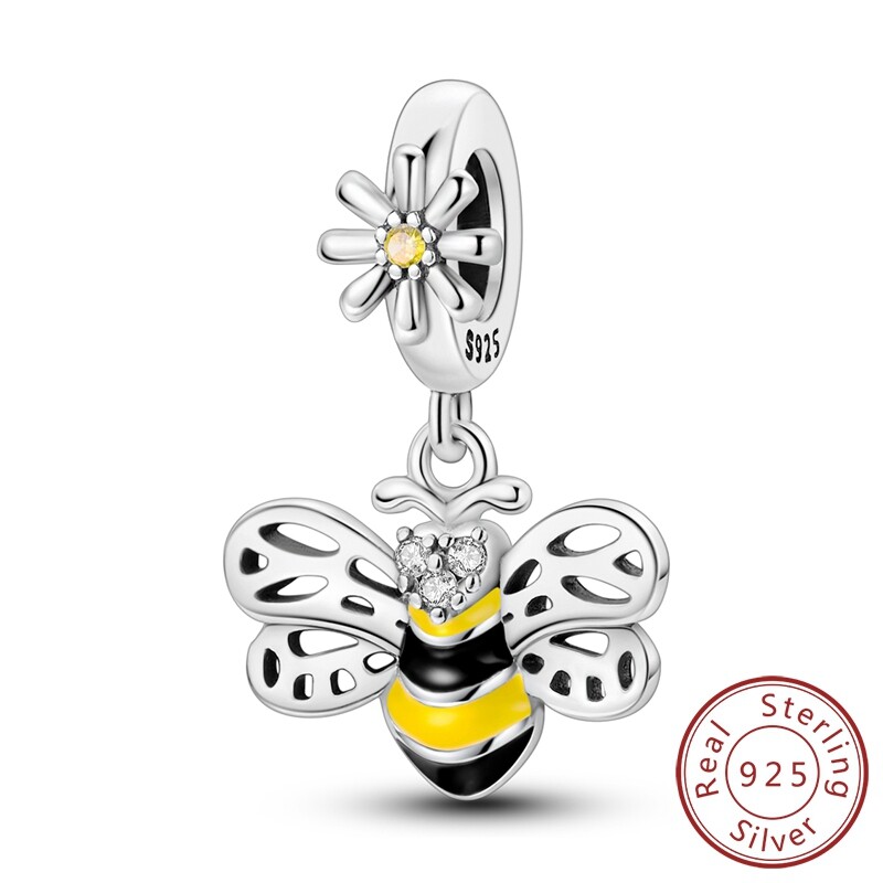 MULA 925 Sterling Silver DIY Charm CZ Enamel Cute Bee Dangle For Women Bracelet