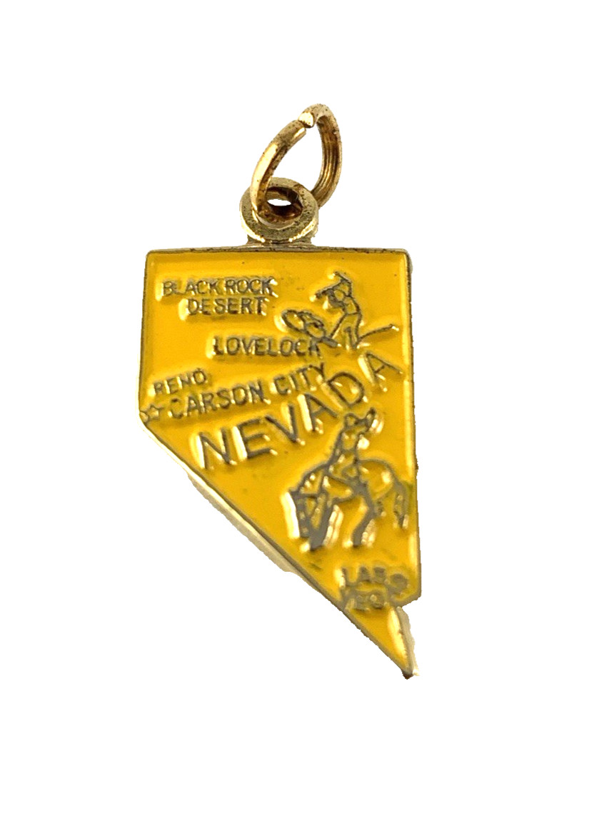 Nevada State Charm Enamel | Silver Plate | Yellow | 3/4″ | New Old Stock