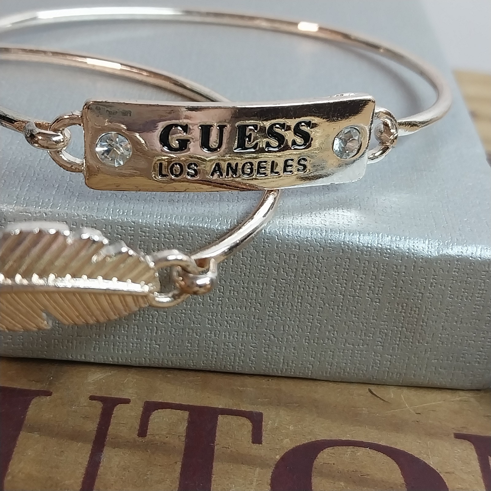 Guess Gold Tone Charm Chain Bracelet LOVE & Bangles Silver Rose Gold 5 IN ALL