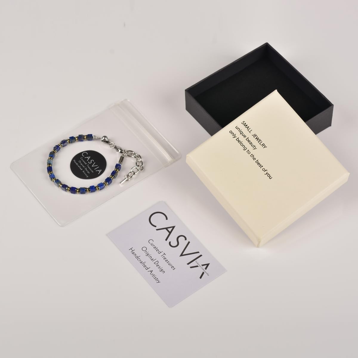Handmade Lapis Lazuli Hematite Mens Bracelet, Stainless Steel Dual-Clasp, Adj…
