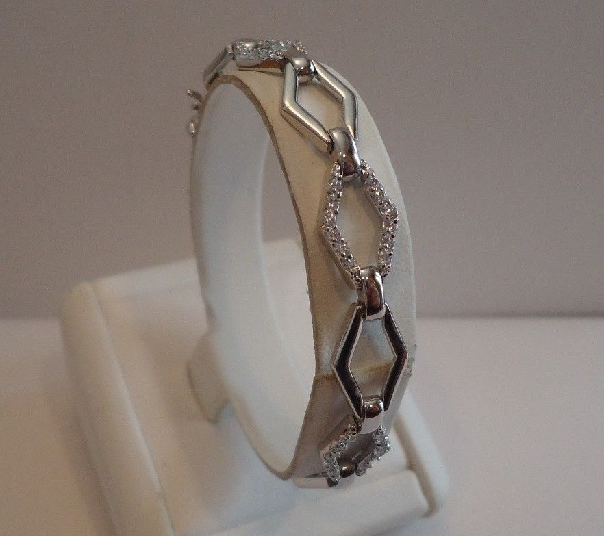 925 STERLING SILVER MARQUI SHAPE BRACELET 1.50ct LAB CREATED DIAMOND/ 7 1/2 ”