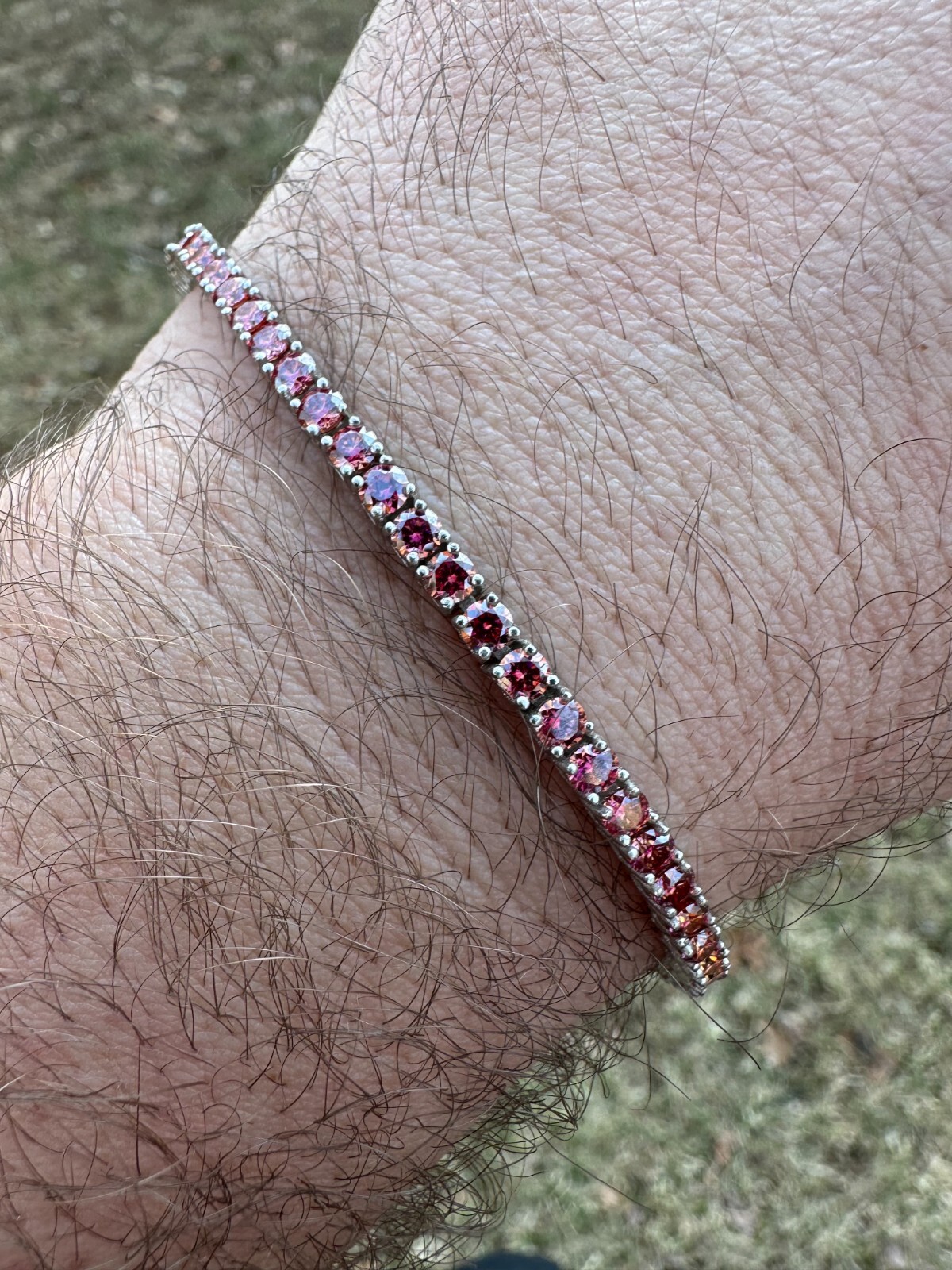Real Iced Pink MOISSANITE 3mm Tennis Bracelet 925 Silver Passes Tester GRA