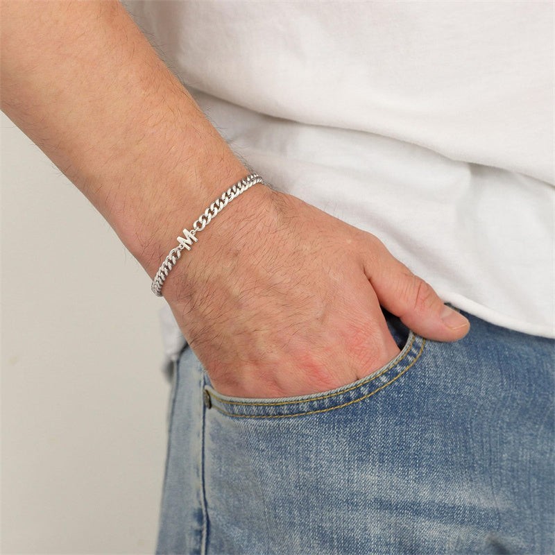 Custom Initial Letter Bold Chain Bracelet in Stainless Steel