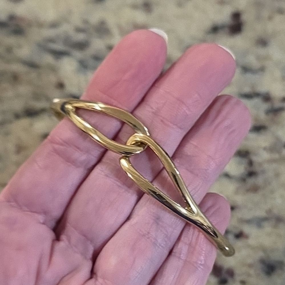 Gold Tone Knot Bangle Cuff Bracelet, Metal, Hook Closure, Adjustable, No Stone