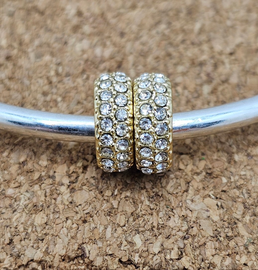 2 Authentic Sparkling Gold Cz Spacer European Charm Beads