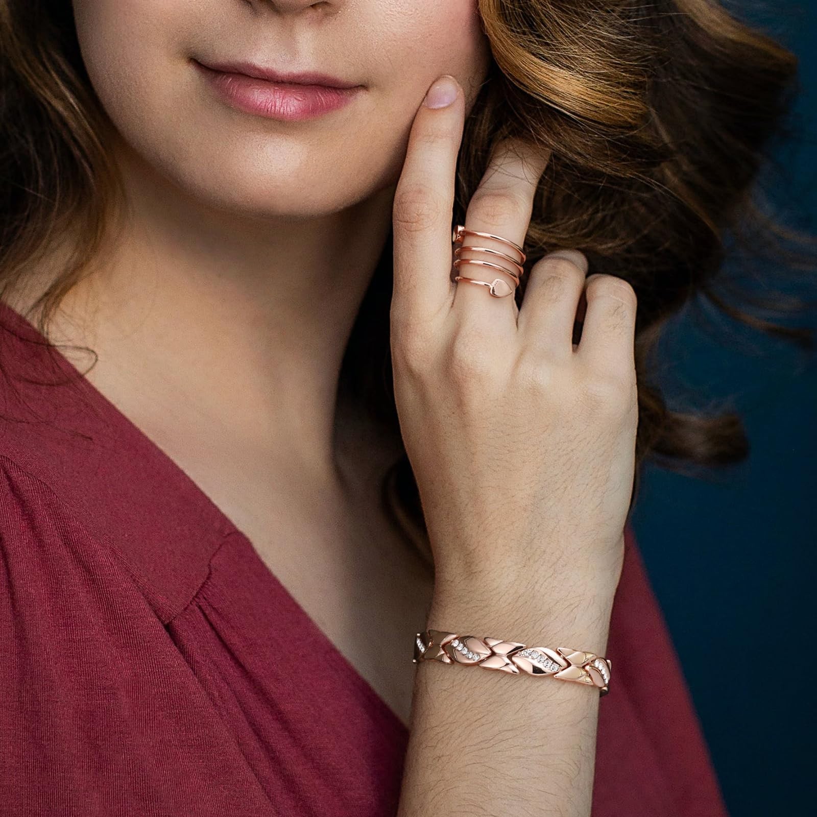 Women’s Magnetic Pure Copper Bracelet–3500 Gauss Magnets, Adjustable Sparkling