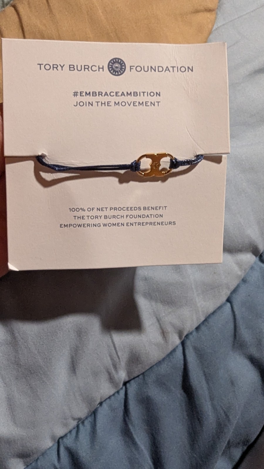 Tory Burch Blue/Gold Adjustable Cord Charm Bracelet w/ Slide Closure