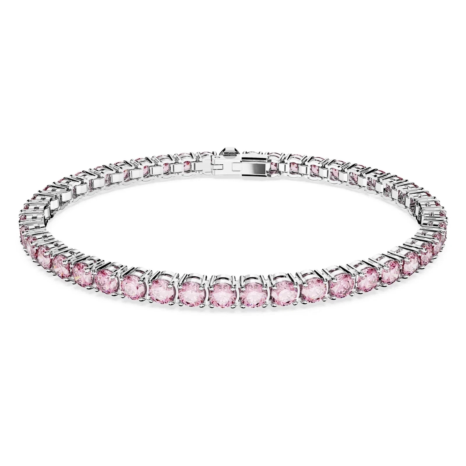 Swarovski Matrix Tennis Bracelet Round Cut, Pink, Rhodium Plated, Medium