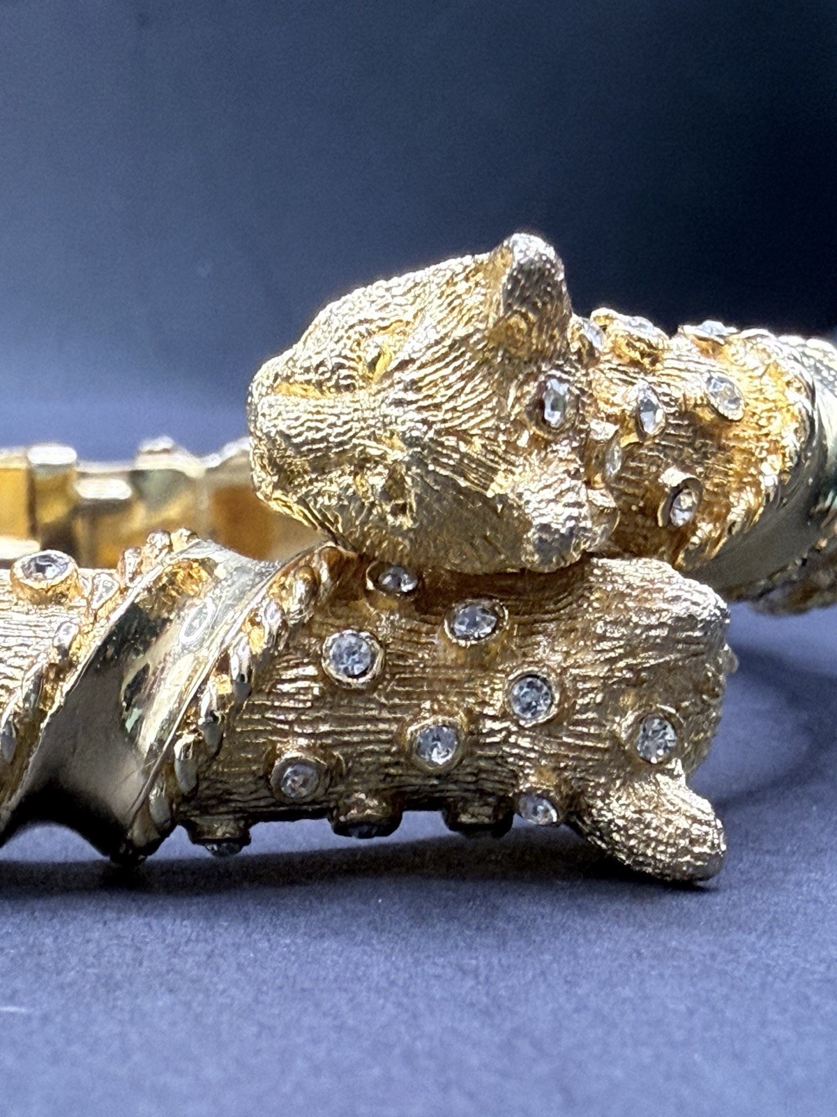 Cadoro Gold-Tone Animal Motif Signed Metal Bangle Bracelet Push Lock