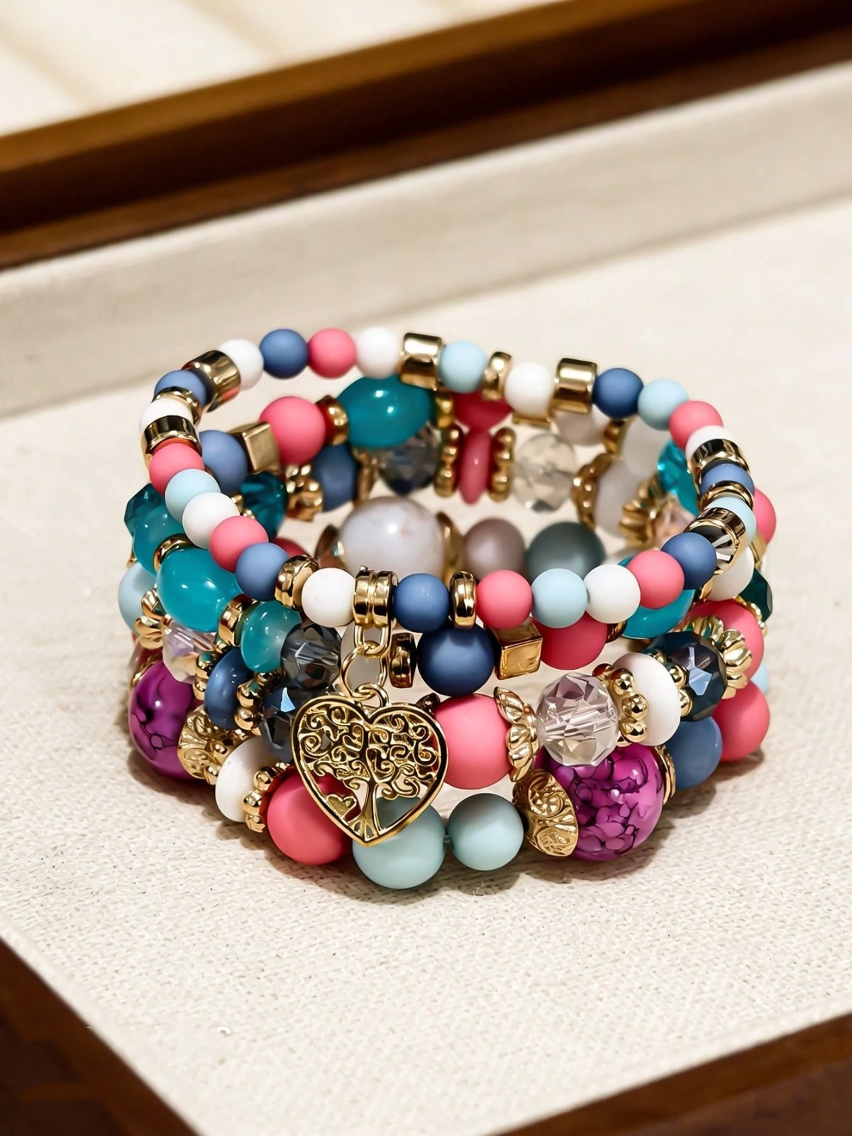 4Pcs/Set Boho Multilayer Crystal Bangle Beaded Bracelet Women Jewellery Gift New