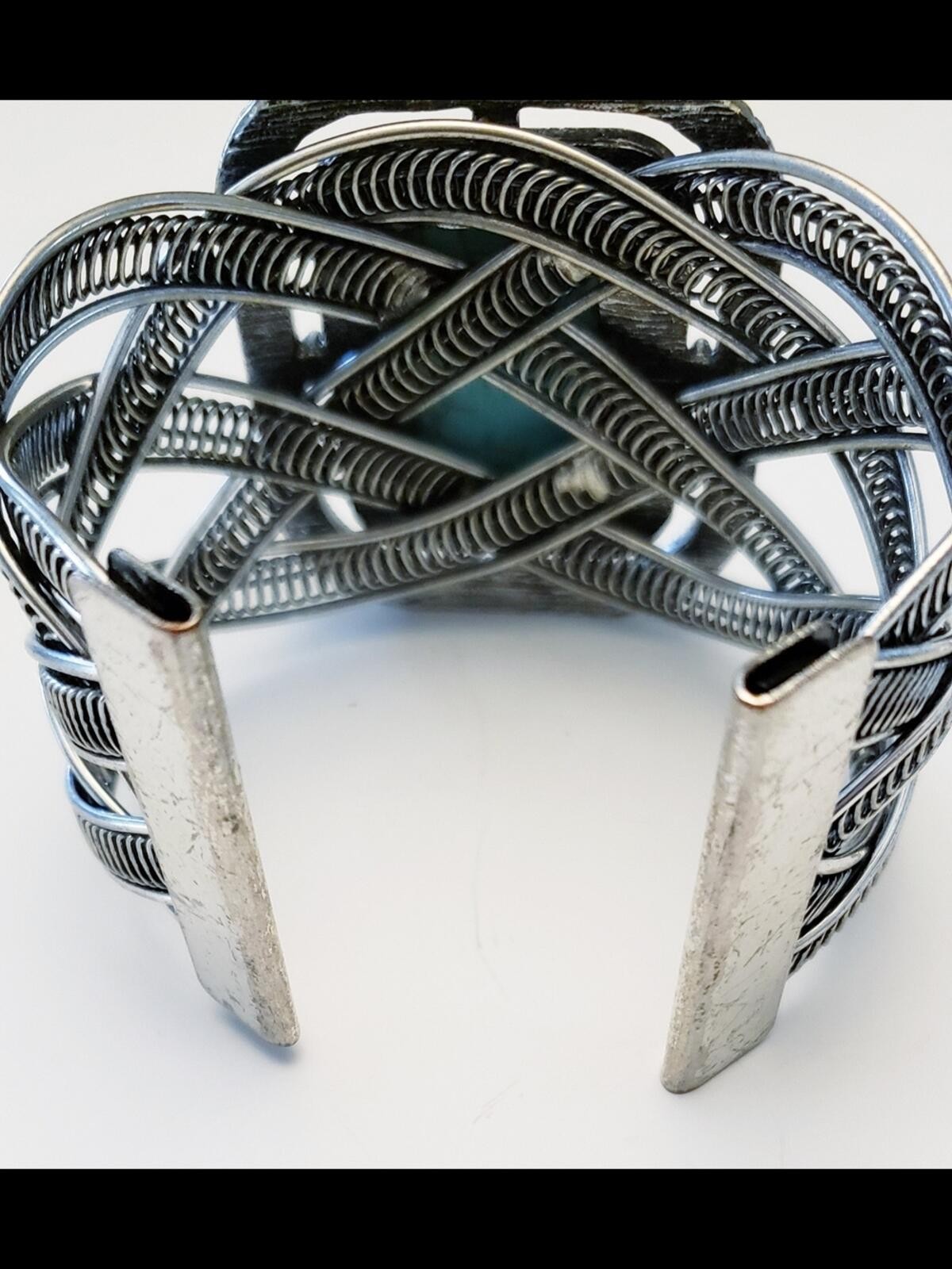 Turquoise Stone Silver-Tone Statement Fashion braided cuff