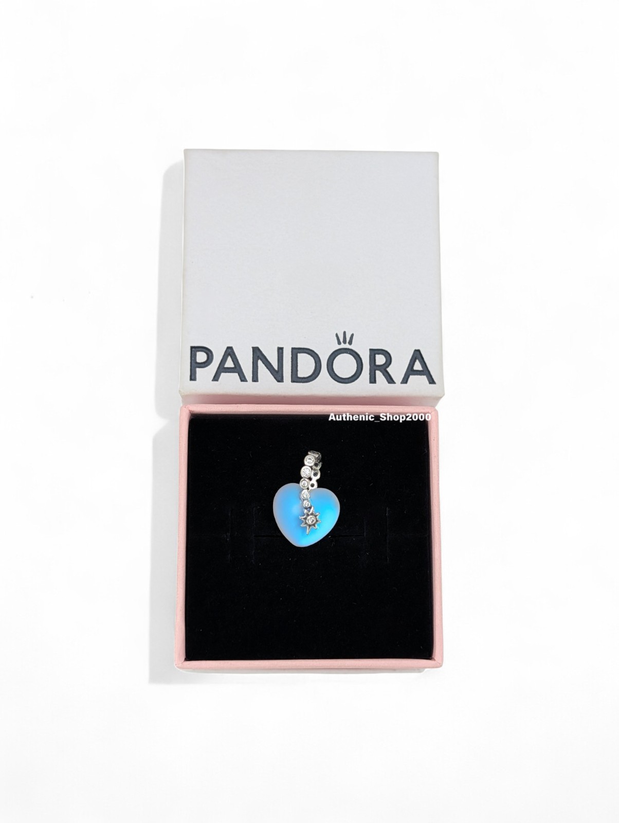 New Authentic PANDORA Shooting Star Moonstone iridescent Heart Charm 794143C01