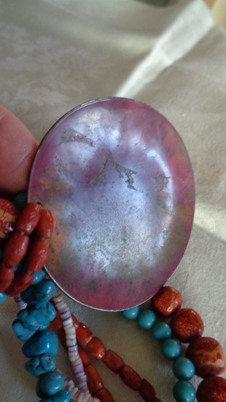 Bohemian Large Turquoise and Coral Necklace modern artisan style