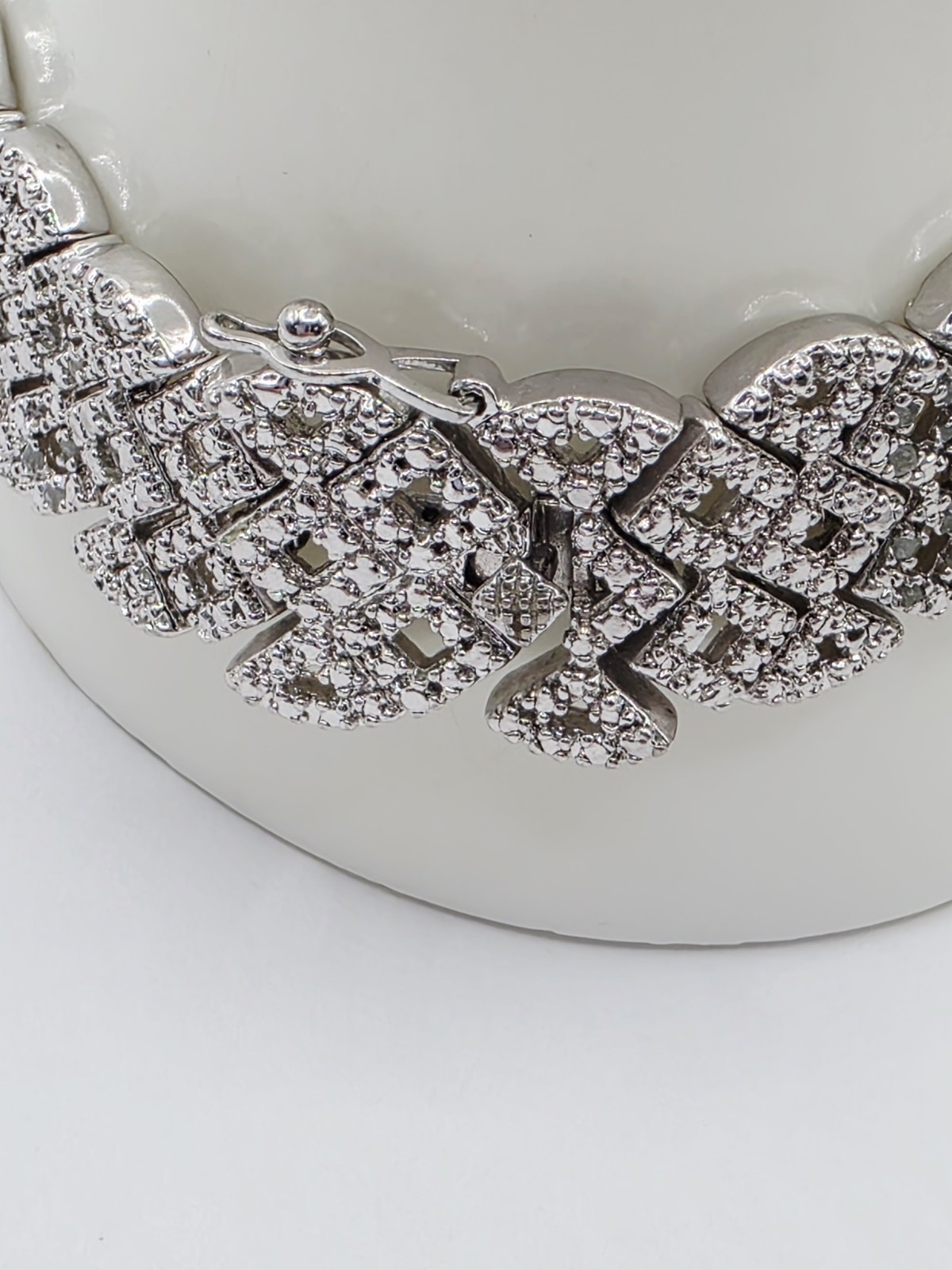 Diamond Bracelet Silver Tone Genuine Diamonds Geometric Link Statement Bracelet