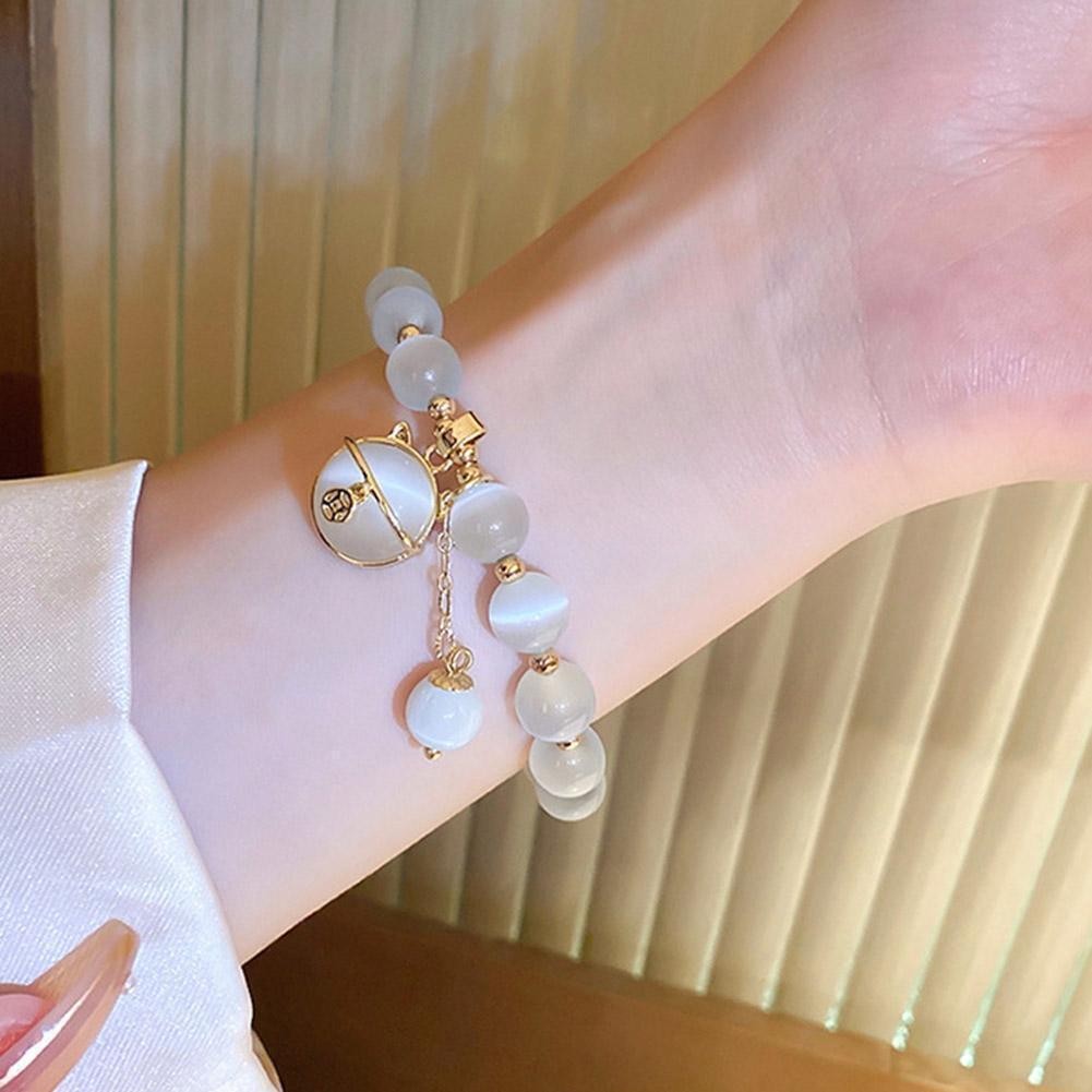 Lucky Moonstone Beads Cat Bracelet Attracting Wealth Women Jewelry Gift US