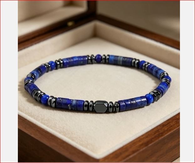 Genuine Lapis Lazuli Hematite Protection Bracelet Healing Energy Grounding Men