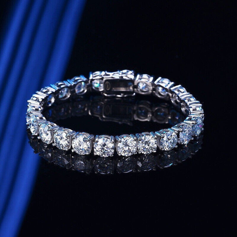 1-2CT D Round Moissanite Tennis Chain Bracelet 925 Silver Pass Test 6.5 4mm