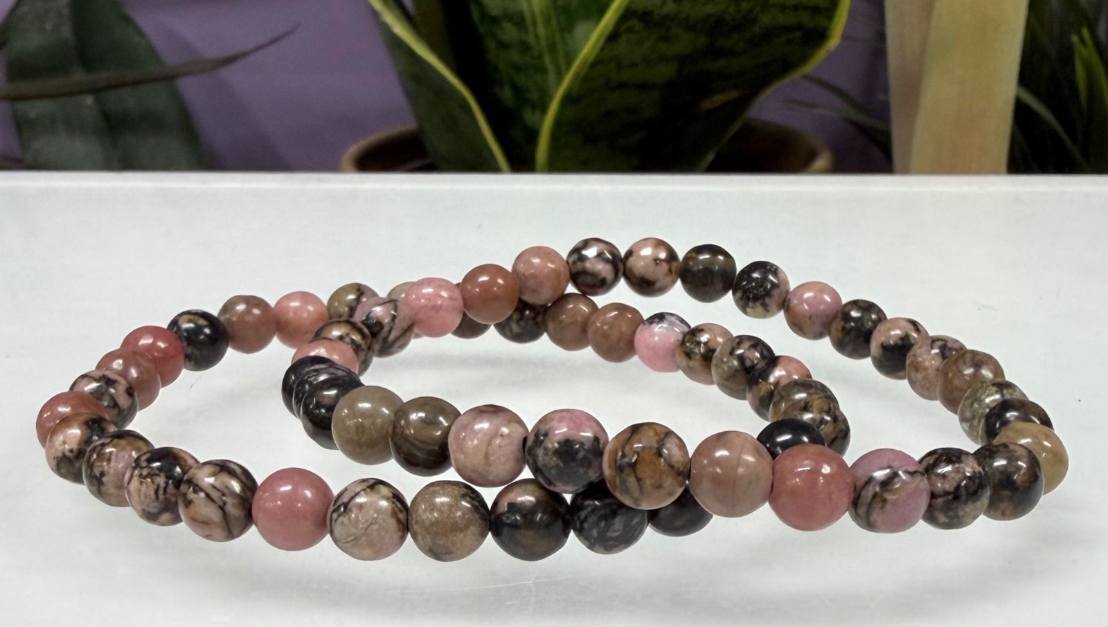 Wholesale Lot 6 Pcs Natural Rhodonite 6mm 7.5” Crystal Healing Stretch Bracelet