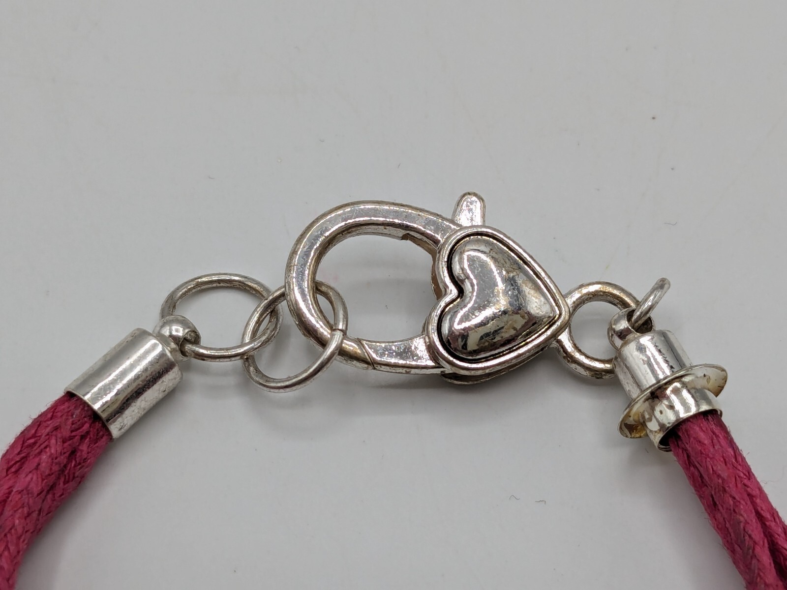Pink Leather Hear Charm Bracelet Enameled Beads
