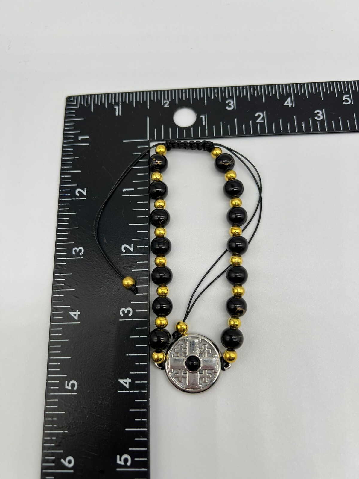 Jerusalem Cross Black Beads Bracelet Catholicism Brass Plated