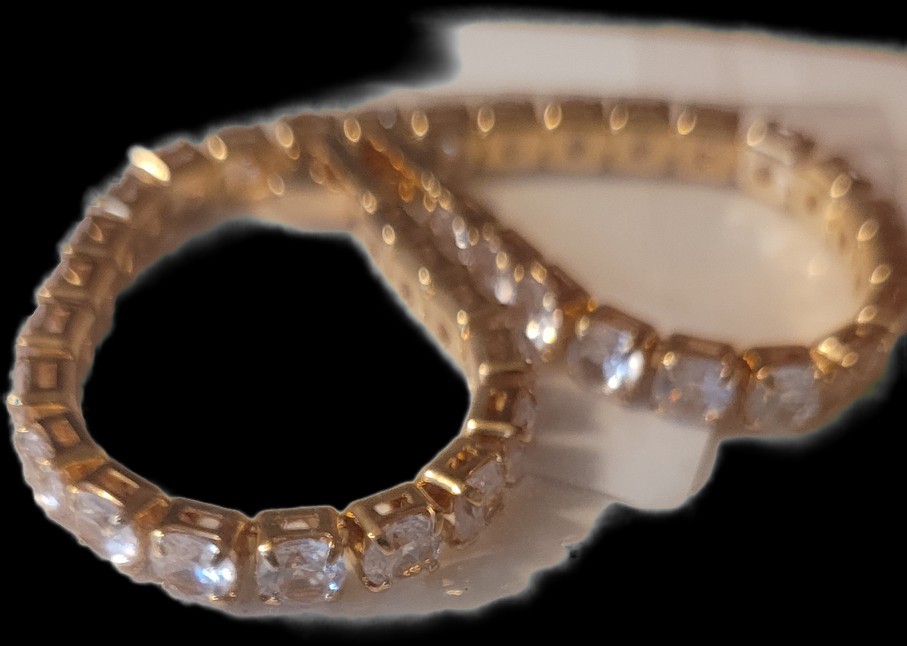Gold Tone Tennis Bracelet Clear Round White/Colorless Stones Metal