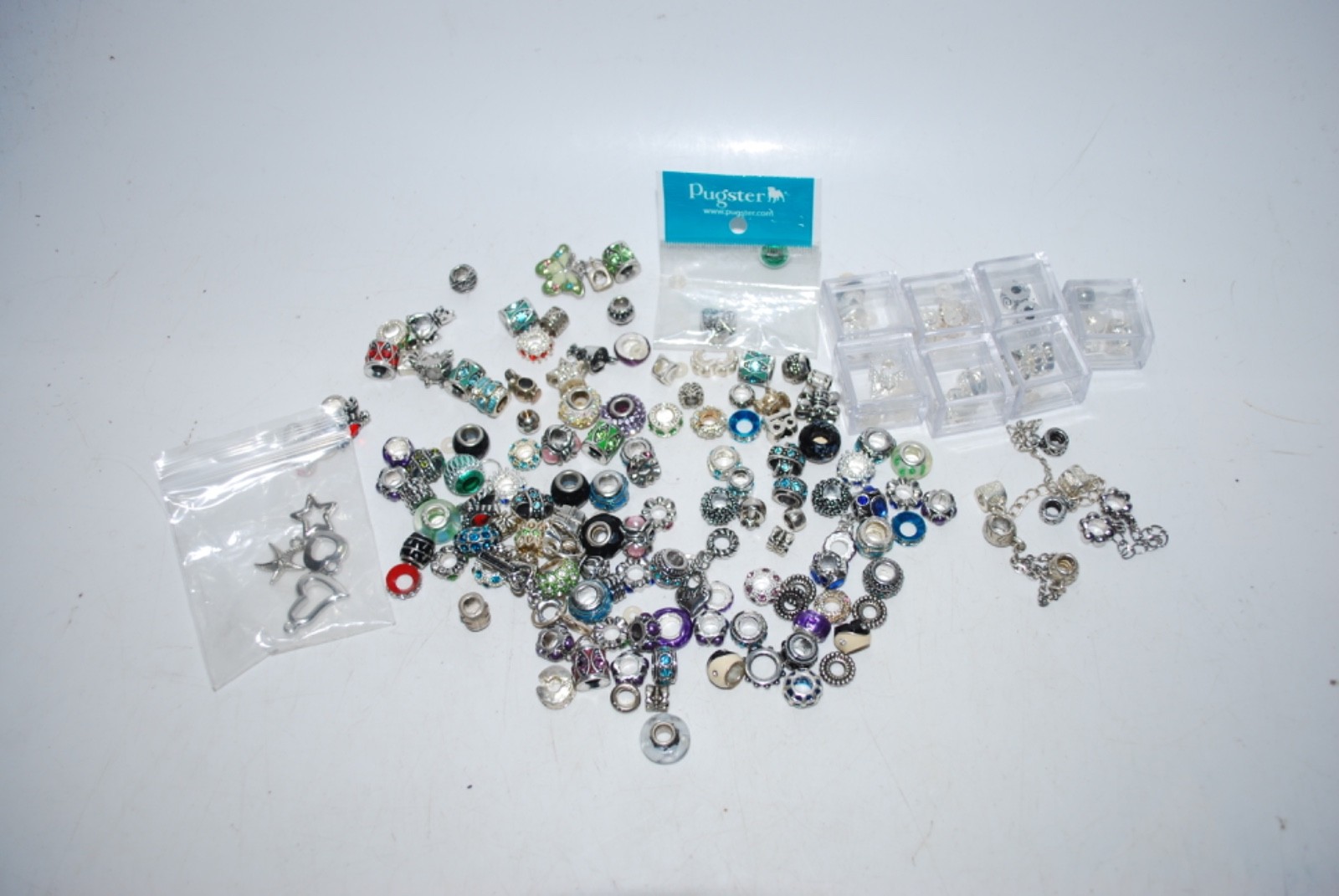 Lot of 120 European Style Charm Beads Silver Tone