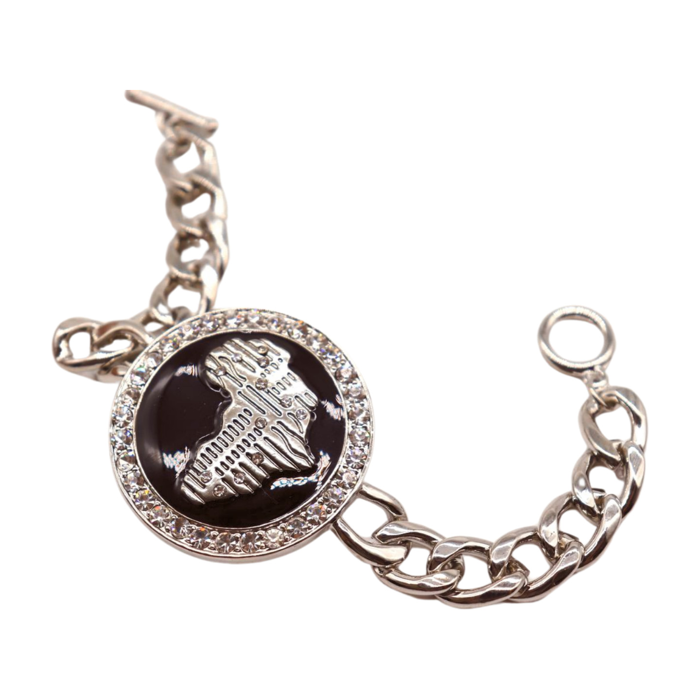 Women Silver Metal Chain Bracelet Africa Continent Bling Charm Adjustable Size