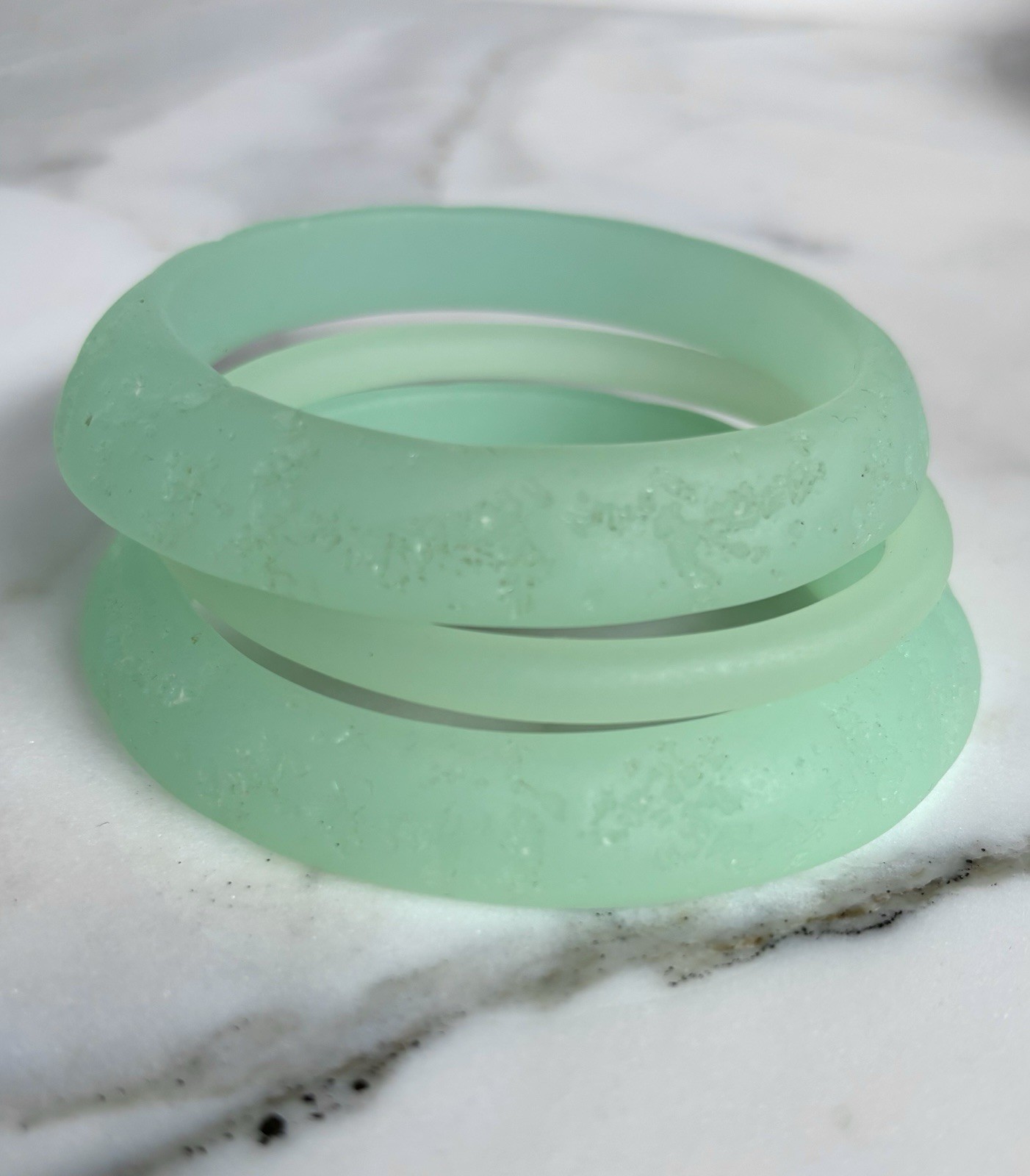 SET 3 FRENCH RESIN VINTAGE BANGLE BRACELET TRIO MINT GREEN AQUA MADE IN FRANCE