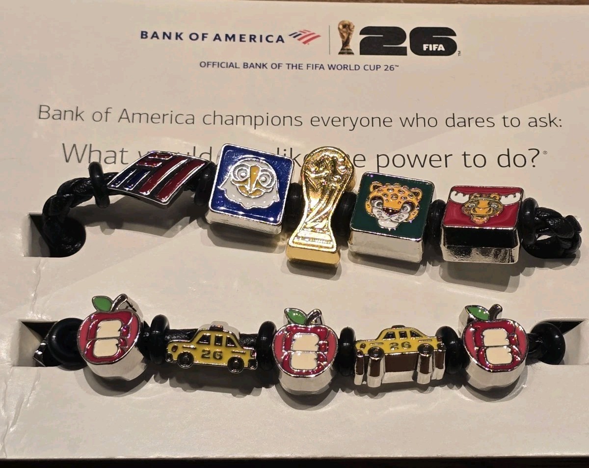 Bank of America FIFA World Cup 26 Braid Cord Charm NYC Big Apple Taxi Small 2 Pc
