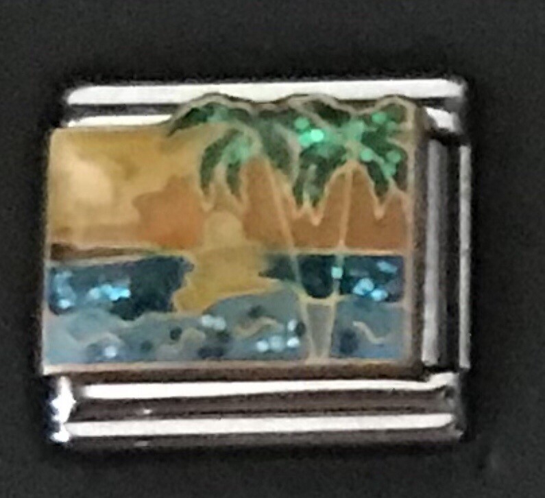Beach Scenery Wholesale Enamel Italian Charm Link 9MM K30