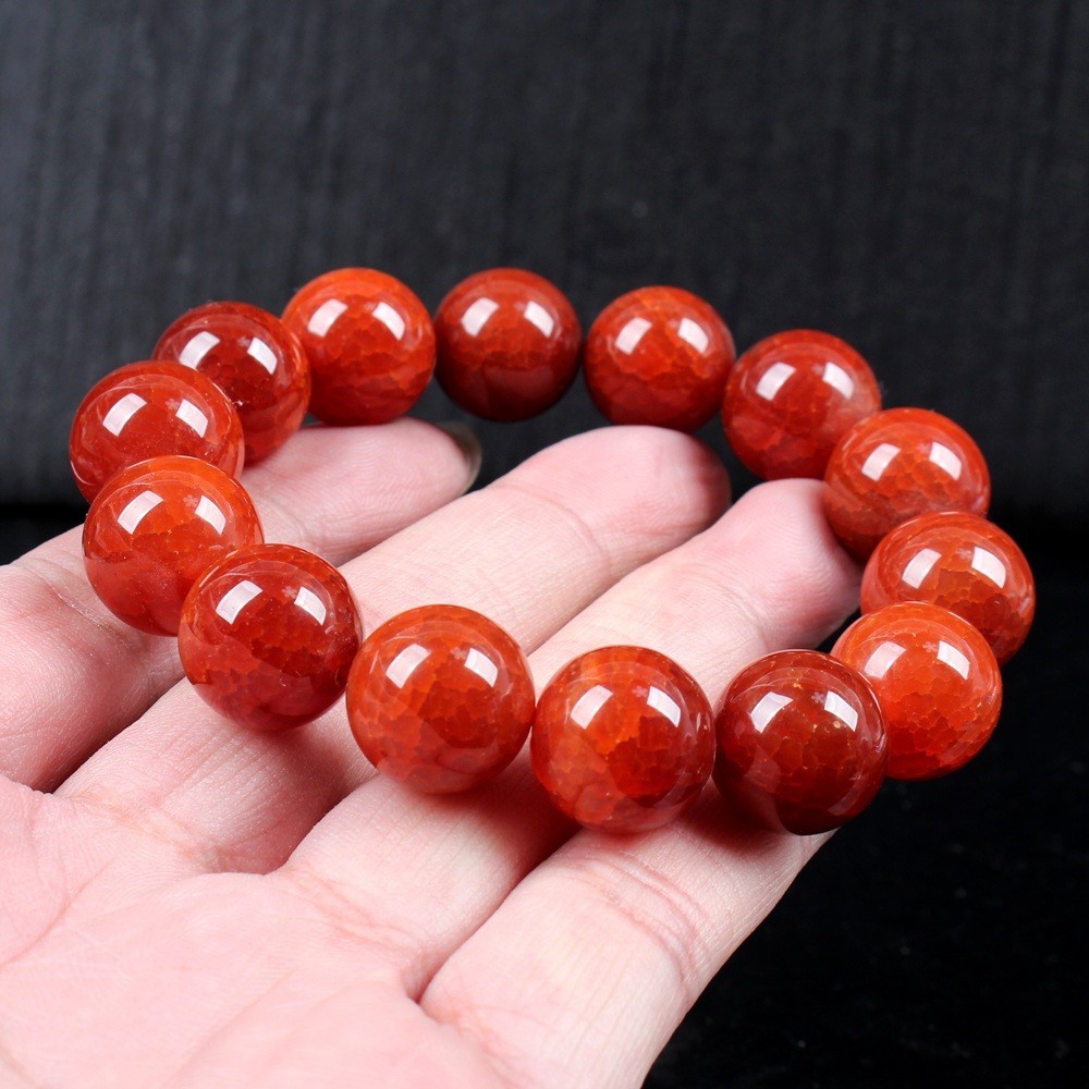 16MM Certified Red 100% Natural A Agate Bead Beads Bangle Bracelet 16毫米龙鳞红玛瑙珠子