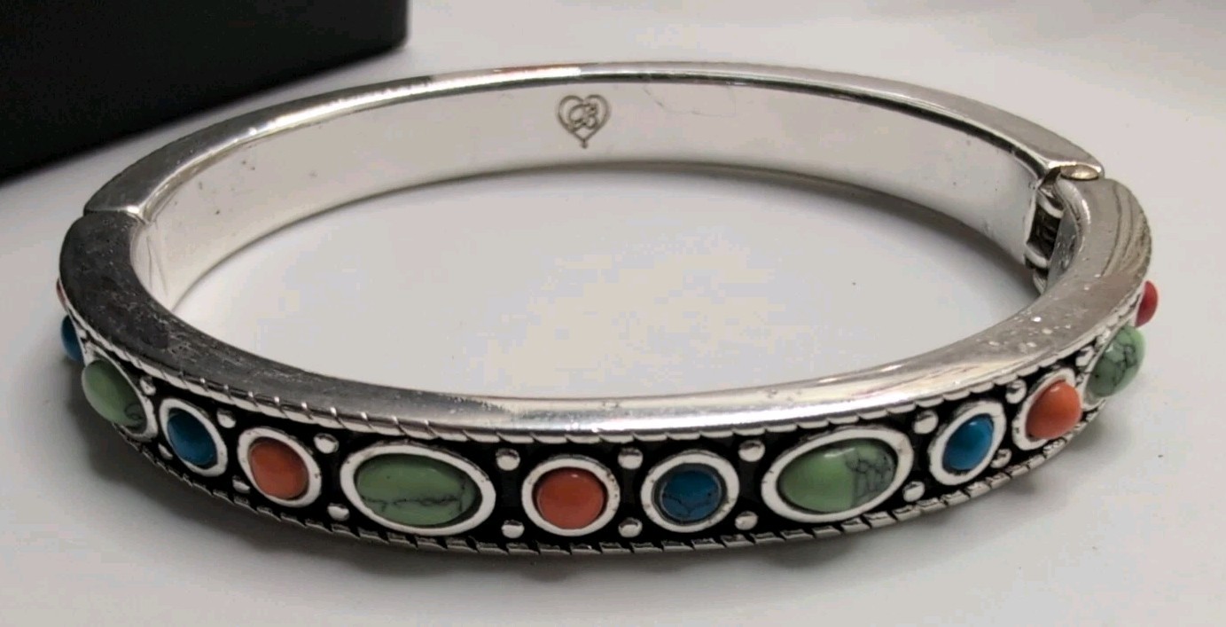 Brighton Loretto Silver Semi Precious Howlite Bangle Bracelet-2 Stones Missing