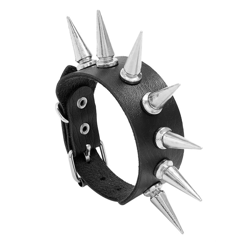 Faux Leather Wrap Bracelet Women Double Row Spiked Black Round Layered Jewelry