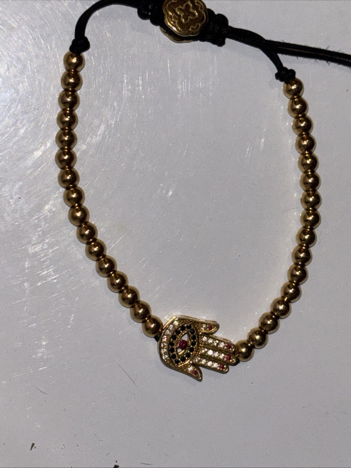 Goldoni Milan Hamas Gold Beaded Bracelet With Pink Gems