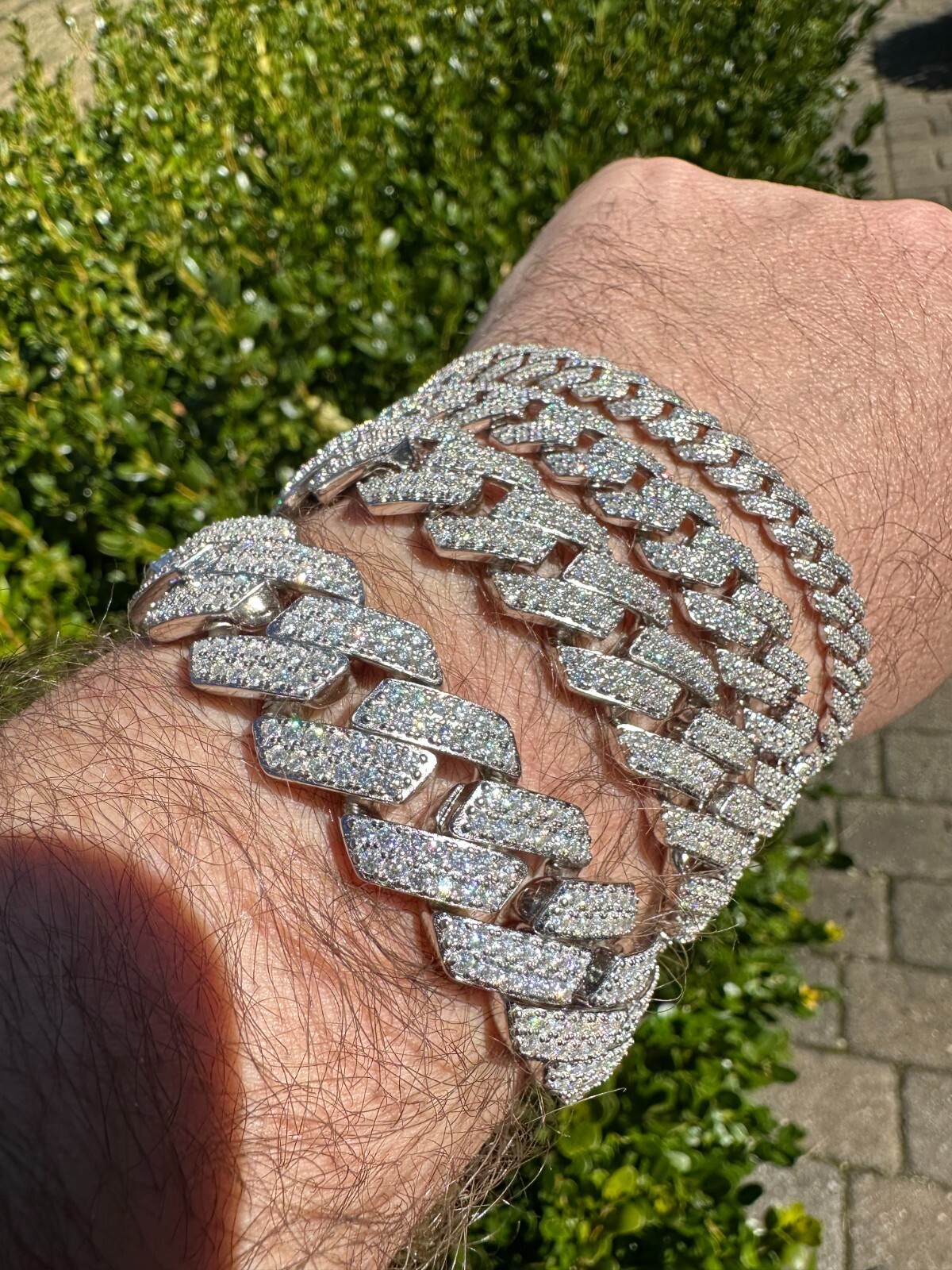 MOISSANITE Real Miami Cuban Link Prong Bracelet Iced Solid 925 Sterling Silver