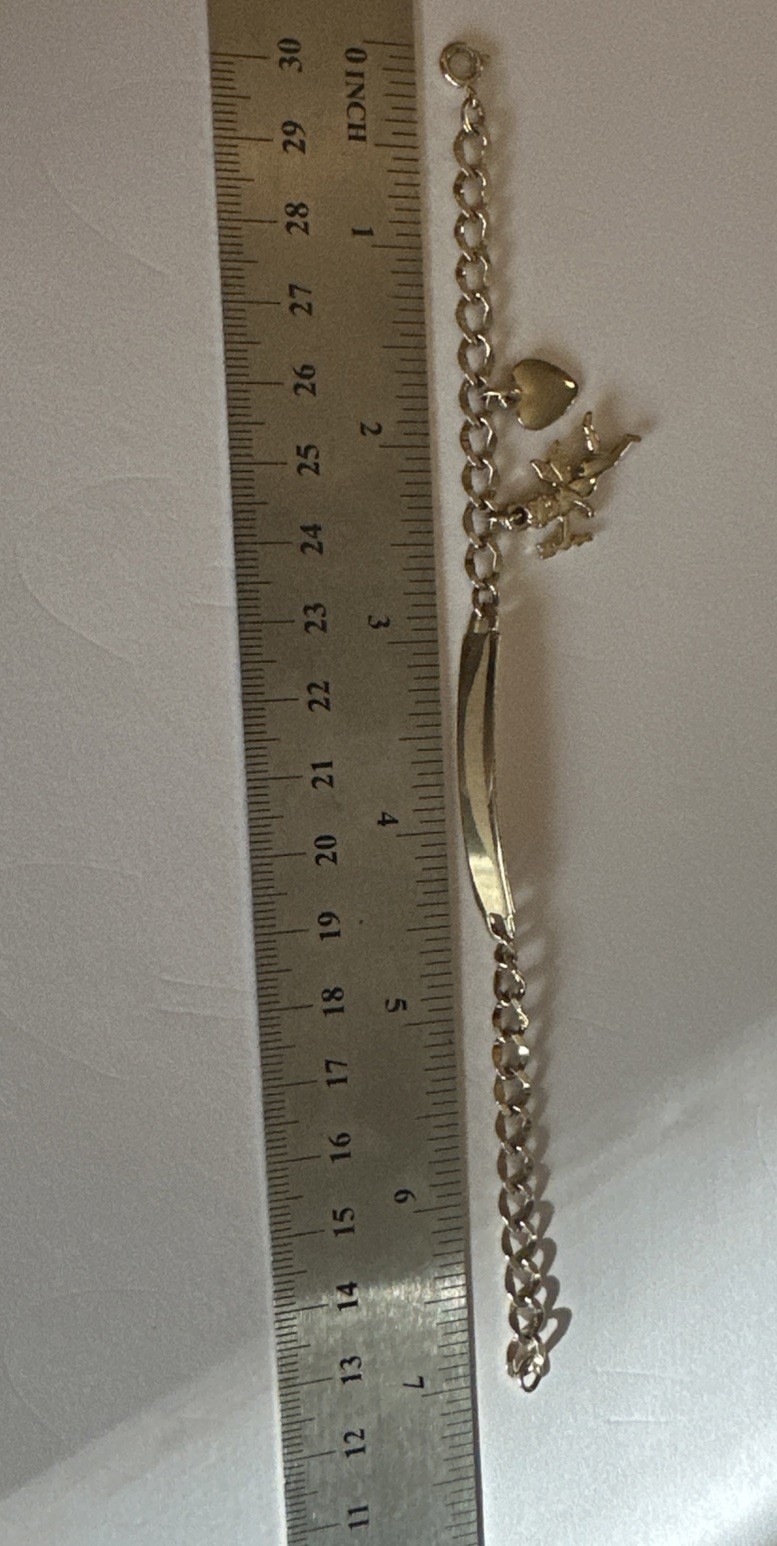 Vintage Speidel female yellow tone ID Bracelet W/ Angle And Heart Charms 7 Inche