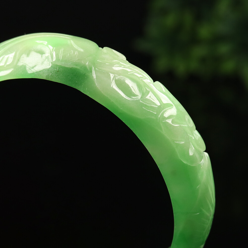 59mm Emerald Green Burma Jadeite Jade Bracelet Bangle Dragon Phoenix A-12241