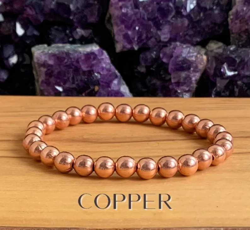 Genuine Natural Copper 6mm Round Beads Stretch Bracelet Healing Energy Health