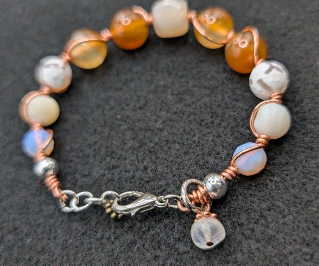 Stylish Boho Mixed Beaded Wire Wrapped Bracelet Clasp (17cm) S/M Wrist🧡🩷🩶🤍