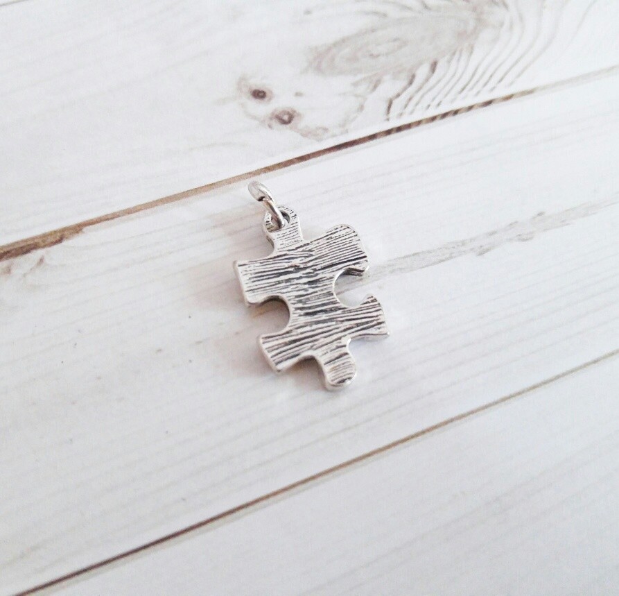 Puzzle Piece Charm Pendant Autism Awareness Antiqued Silver Charm with Jump ring