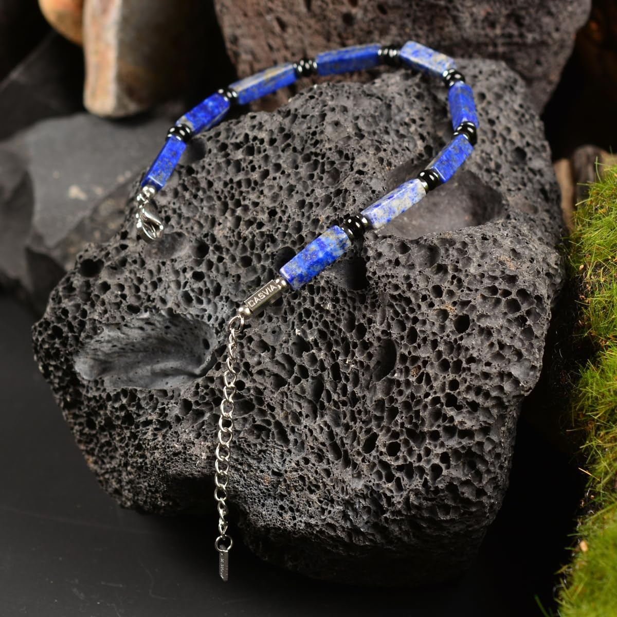 Men’s Lapis Lazuli Chakra Protection Bracelet, Hematite Black Agate Beaded Br…