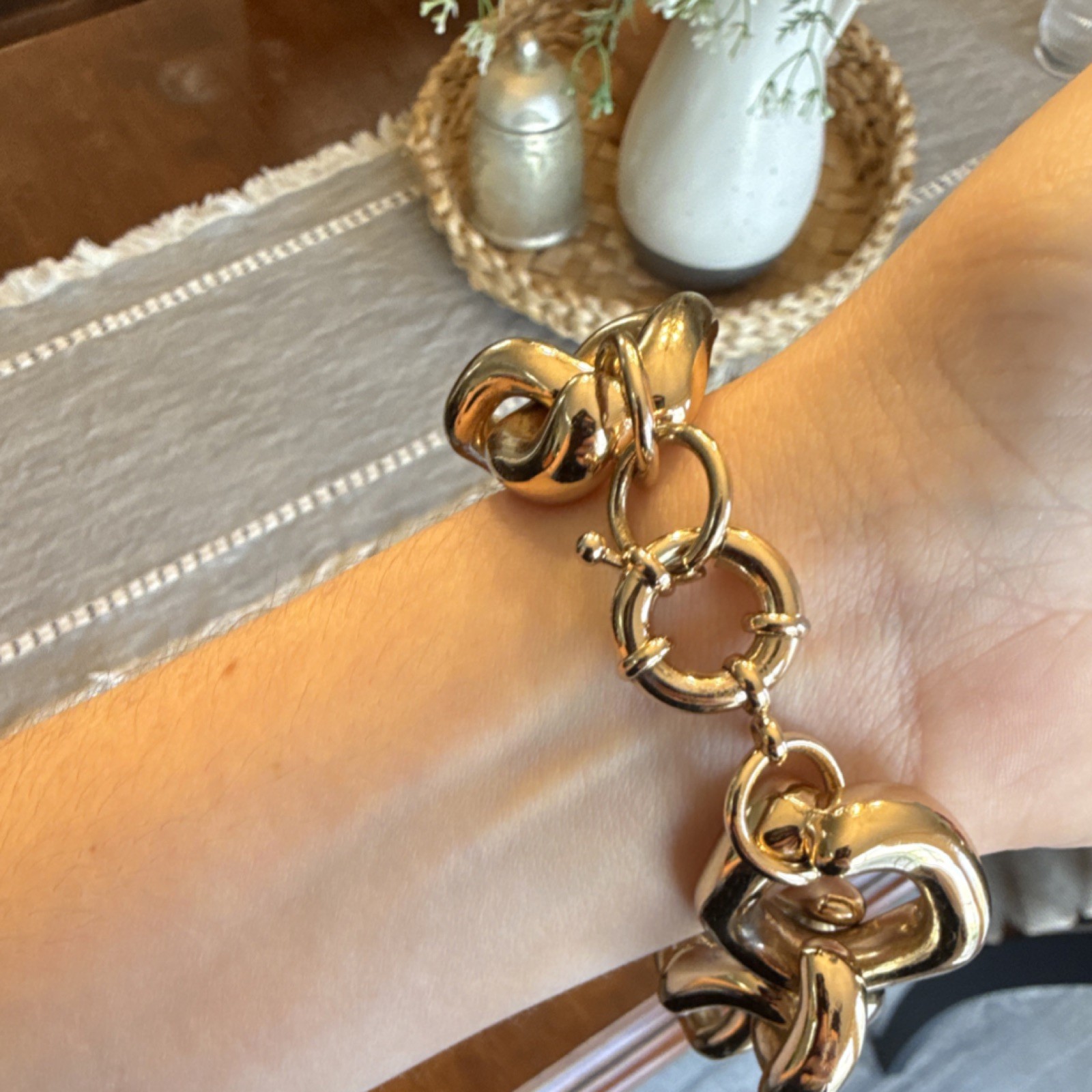 Chunky Gold Chain Bracelet Round Link Toggle Closure Metal Fashion Jewelry
