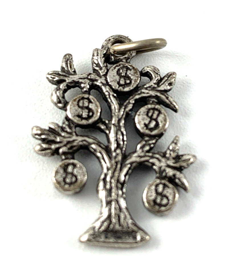 Money Bag Tree Charm | Sterling Silver (Tarnished) | 13/16″ | Stamped | NOS