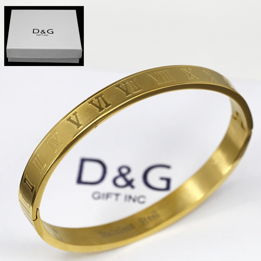 DG Men’s Stainless Steel 7″ Design,Roman-Numeral,Bangle Bracelet Gold plated BOX