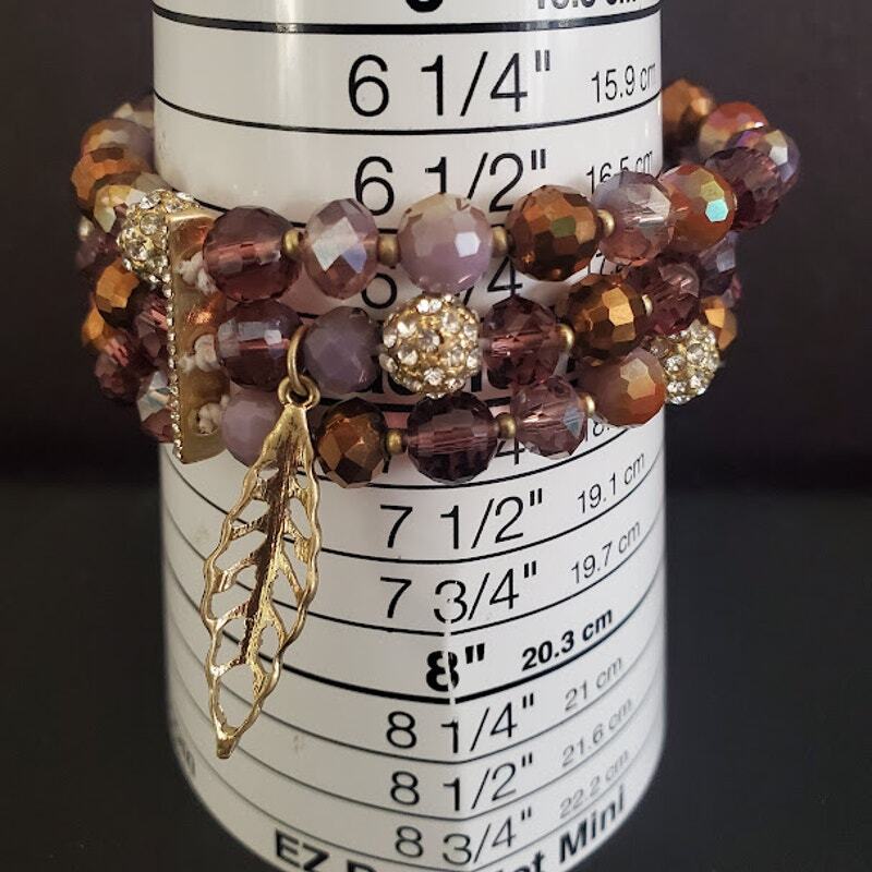 lonna & lilly Stretch Bracelet with Feather Charm Amber and Purple Beads NWT
